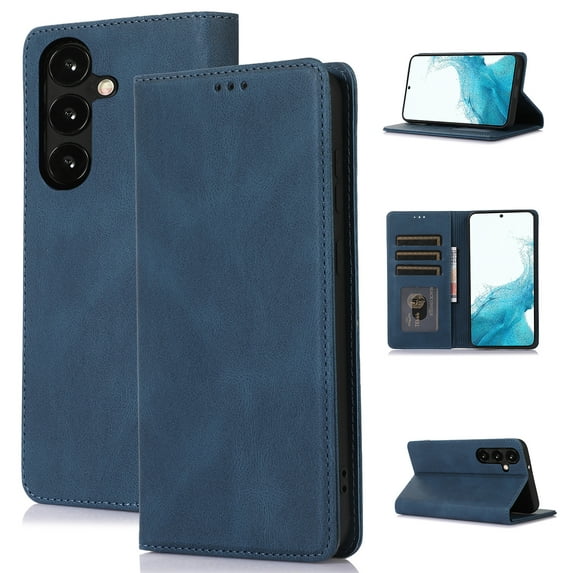 SaniMore Wallet Case for Samsung Galaxy A25, Magnetic Folio PU Leather Cover Bracket Card Slots Cash Pocket All-around Protective Shockproof Anti-fall Business Shell for Galaxy A25, Blue