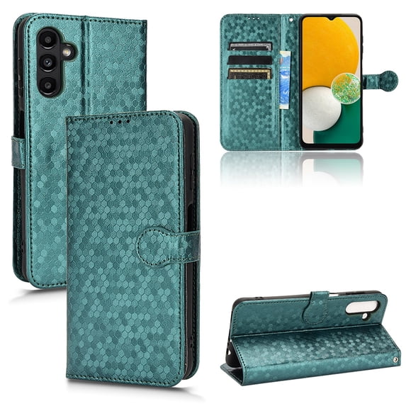 SaniMore Wallet Case for Samsung Galaxy A34 5G 2023, Glitter PU Leather Case Polka Dot Card Slots Cash Pocket Kickstand Removeable Wrist Strip Magnetic Clasp All-around Protective Shell, Green