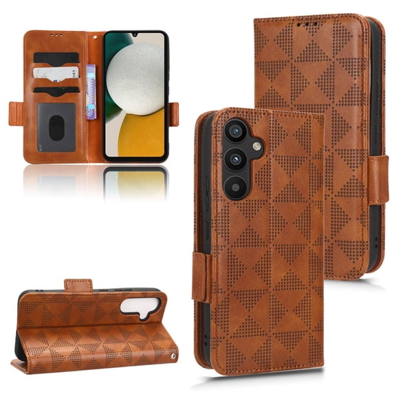 SaniMore Wallet Case for Samsung Galaxy A34 5G 2023, Glitter PU Leather Case Triangle Pattern Card Slots Cash Pocket Kickstand Removeable Wrist Strip All-around Protective Magnetic Case, Brown