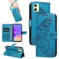 thumbnail image 1 of SaniMore Wallet Case for Samsung Galaxy A34 5G, PU Leather Embossed Butterfly Flip Folio Cover Card Holder [Kickstand][Wrist Strap] All Arpund Protective Shockproof Shell, Blue, 1 of 18
