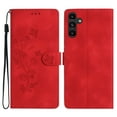 thumbnail image 1 of SaniMore Wallet Case for Samsung Galaxy A54 5G 6.4" 2023,  PU Leather Embossed Flower Shockproof [Card Slots + Cash Pocket + Removeable Wrist Strap] Kickstand Full Protective Business Shell, Red, 1 of 11