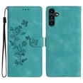 thumbnail image 1 of SaniMore Wallet Case for Samsung Galaxy A54 5G 6.4" 2023,  PU Leather Embossed Flower Shockproof [Card Slots + Cash Pocket + Removeable Wrist Strap] Kickstand Full Protective Business Shell, Blue, 1 of 11