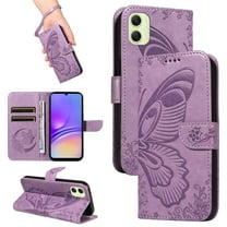 SaniMore Wallet Case for Samsung Galaxy A54 5G, PU Leather Embossed Butterfly Flip Folio Cover Card Holder [Kickstand][Wrist Strap] All Arpund Protective Shockproof Shell, Purple