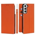 thumbnail image 1 of SaniMore Wallet Case for Samsung Galaxy S22 Plus 6.6" 2022, Wrist Strap Flip Kickstand Card Slots Genuine PU Leather Shockproof TPU Shell Anti-fall Full-body Protective Cover For S22 Plus, Orange, 1 of 8