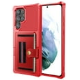 thumbnail image 1 of SaniMore Wallet Case for Samsung Galaxy S22 Ultra 6.8" 2022 Release, PC Back Shell PU Leather RFID Blocking Card Slot Hand Rope Shockproof Anti-drop Hybird Cover, Red, 1 of 6