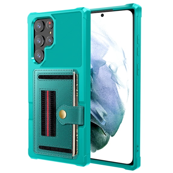 SaniMore Wallet Case for Samsung Galaxy S22 Ultra 6.8" 2022 Release, PC Back Shell PU Leather RFID Blocking Card Slot Hand Rope Shockproof Anti-drop Hybird Cover, Green