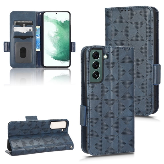 SaniMore Wallet Case for Samsung Galaxy S23 6.1" 2023, Glitter PU Leather Case Triangle Pattern Card Slots Cash Pocket Kickstand Removeable Wrist Strip All-around Protective Magnetic Case,Blue