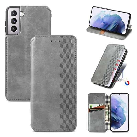 SaniMore Wallet Case for Samsung Galaxy S23 6.1", Vintage PU Leather Case Card Slots Cash Pocket Stand Feature Magnetic Closure Anti-drop Shockproof Full Body Protective Case For Galaxy S23, Gray