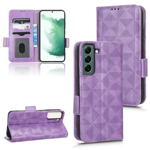 SaniMore Wallet Case for Samsung Galaxy S23 FE 6.4" 2023, Glitter PU Leather Case Triangle Pattern Card Slots Cash Pocket Kickstand Removeable Wrist Strip All-around Protective Magnetic Cover, Purple