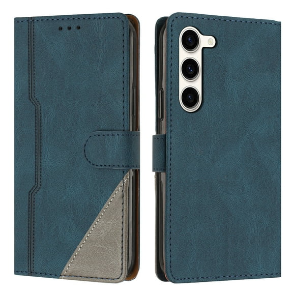 SaniMore Wallet Case for Samsung Galaxy S23, Magnetic PU Leather [RFID Blocking] Card Slot Wrist Strap Folio Cover with Kickstand & Wireless Charging TPU Shockproof Interior Cover, Blue