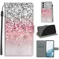 thumbnail image 1 of SaniMore Wallet Case for Samsung Galaxy S23 Plus 2023, PU Leather Color Painting Kickstand Wrist Strip Magnetic Clasp Cash Pocket Card Holders Shockproof Full Protective Case, Silver Powder Glitter, 1 of 10