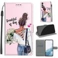 thumbnail image 1 of SaniMore Wallet Case for Samsung Galaxy S23 Plus 2023, PU Leather Color Painting Kickstand Wrist Strip Magnetic Clasp Cash Pocket Card Holders Shockproof Full Protective Case, Girl, 1 of 10