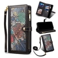 thumbnail image 1 of SaniMore Wallet Case for Samsung Galaxy S23 Plus, PU Leather Magnetic Clasp Flip Zipper Cover Buil-in Card Slot & Kickstand Shoulder Strap Painted Pattern Shockproof Protective Shell, Black, 1 of 9