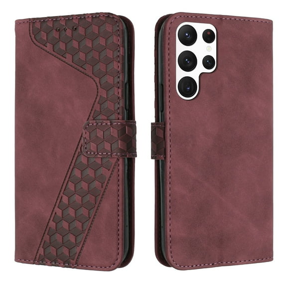 SaniMore Wallet Case for Samsung Galaxy S23 Ultra 6.8" 2023, Durable PU Leather Case Kickstand Magnetic Clasp Cash Pocket Card Holders Shockproof Anti-drop Full Body Protective Case, Winered