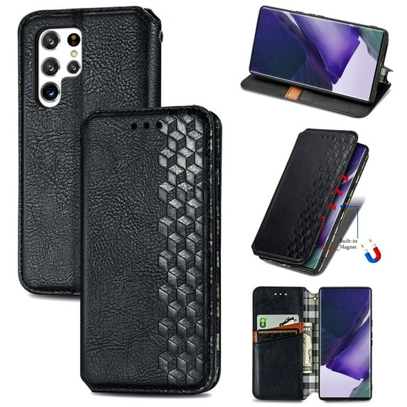 SaniMore Wallet Case for Samsung Galaxy S23 Ultra 6.8", Vintage PU Leather Case Card Slots Cash Pocket Stand Feature Magnetic Closure Anti-drop Shockproof Full Body Protective Case For S23 Ultra,Black