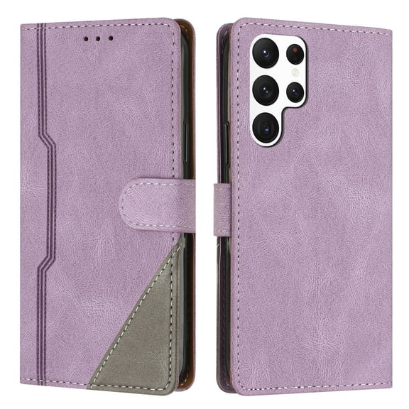 SaniMore Wallet Case for Samsung Galaxy S23 Ultra, Magnetic PU Leather [RFID Blocking] Card Slot Wrist Strap Folio Cover with Kickstand & Wireless Charging TPU Shockproof Interior Cover, Purple