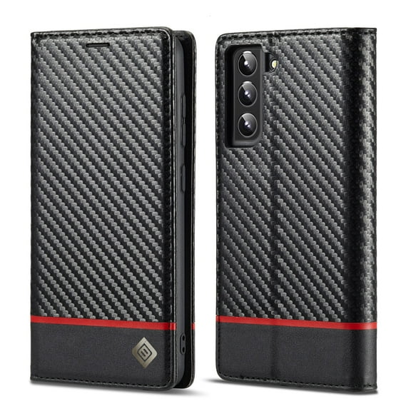 SaniMore Wallet Case for Samsung Galaxy S24 Plus 2024, Carbon Fiber Skin PU Leather Flip Filio Case Kickstand Card Cash Slots Full Protetcion Anti-drop Case for Galaxy S24 Plus,Horizontal Line