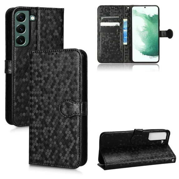 SaniMore Wallet Case for Samsung Galaxy S24 Plus, Glitter PU Leather Case Polka Dot Card Slots Cash Pocket Kickstand Removeable Wrist Strip Magnetic Clasp All-around Protective Shell, Black