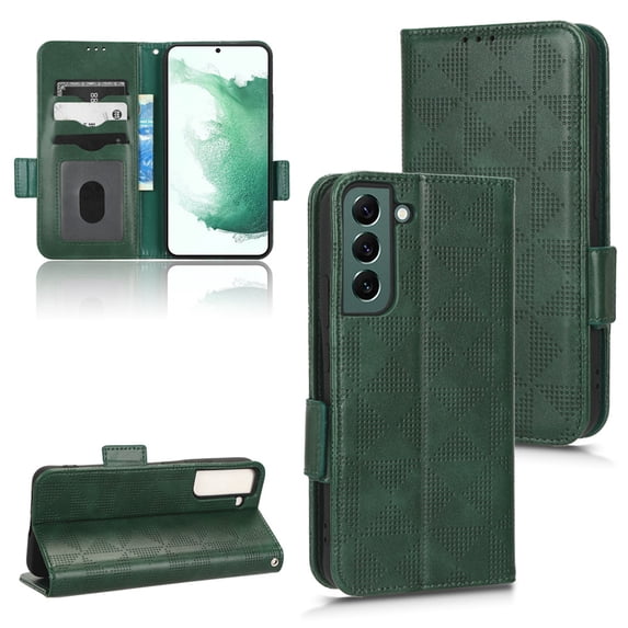 SaniMore Wallet Case for Samsung Galaxy S24 Plus, Glitter PU Leather Case Triangle Pattern Card Slots Cash Pocket Kickstand Removeable Wrist Strip All-around Protective Magnetic Cover, Green