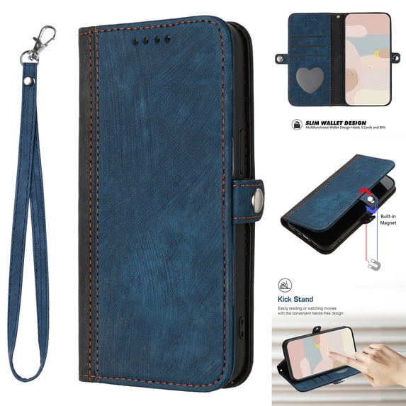 SaniMore Wallet Case for Samsung Galaxy S24 Plus, Retro PU Leather Case Card Slots Cash Pocket Kickstand Removeable Lanyard Shockproof Anti-fall Full Protective Magnetic Cover, Blue