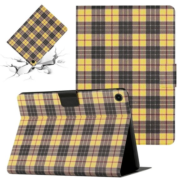 SaniMore Wallet Case for Samsung Galaxy Tab A8 10.5" 2022 SM-X200/X205, PU Leather Case Lattice Pattern TPU Shell Auto Wake/Sleep Card Slots Anti-slip Strip Shockproof Kickstand Case, Yellow