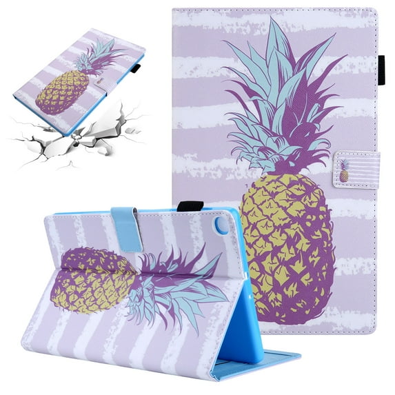 SaniMore Wallet Case for Samsung Galaxy Tab A8 Case 10.5" 2022 SM-X200/X205, PU Leather Case Shockproof TPU Shell Auto Wake/Sleep Card/Pen Holder Stand Anti-slip Strip Magnetic Case, Gold Pineapple