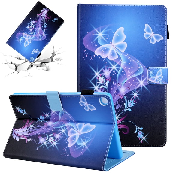 SaniMore Wallet Case for Samsung Galaxy Tab A9 Case 8.7" 2023 SM-T550 SM-P550, PU Leather Auto Wake/Sleep Card Holder Kickstand Anti-slip Strip Shockproof TPU Backplane Fashion Cover, Purple Butterfly