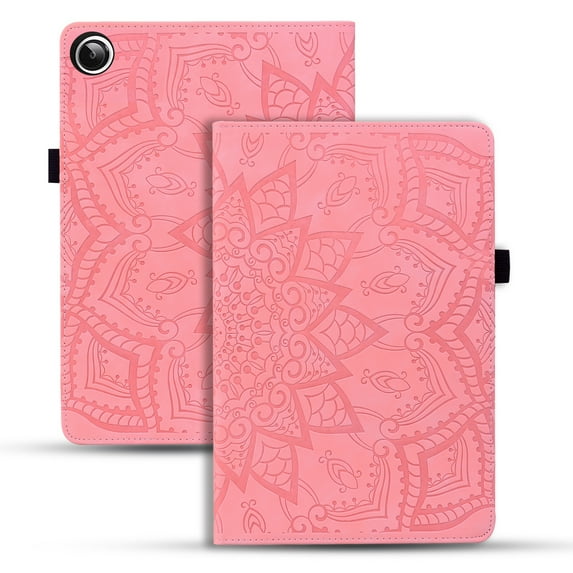 SaniMore Wallet Case for Samsung Galaxy Tab A9 8.7" 2023 SM-T550 SM-P550, PU Leather Case Embossed Sunflower Shockproof TPU Shell Card/Pen Holder Hand Rope Anti-slip Kikstand Tablet Case, Pink