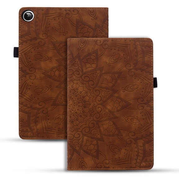 SaniMore Wallet Case for Samsung Galaxy Tab A9 8.7" 2023 SM-T550 SM-P550, PU Leather Case Embossed Sunflower Shockproof TPU Shell Card/Pen Holder Hand Rope Anti-slip Kikstand Tablet Case, Brown