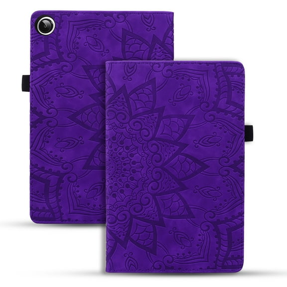 SaniMore Wallet Case for Samsung Galaxy Tab A9 8.7" 2023 SM-T550 SM-P550, PU Leather Case Embossed Sunflower Shockproof TPU Shell Card/Pen Holder Hand Rope Anti-slip Kikstand Tablet Case, Purple