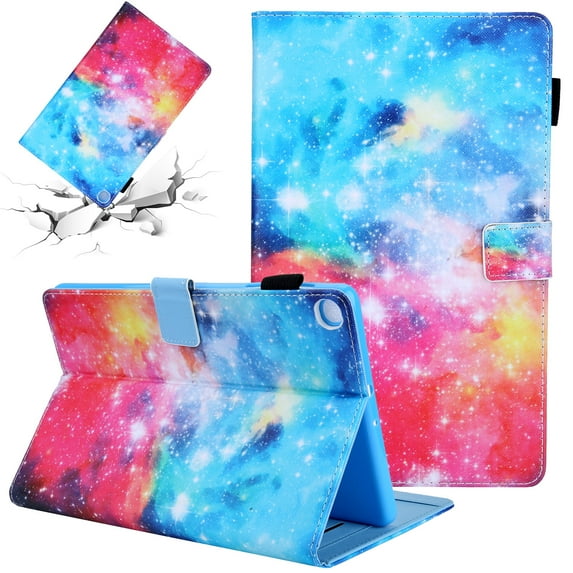 SaniMore Wallet Case for Samsung Galaxy Tab A9 Plus Case 12.4" 2023 SM-X810/X816/X818, PU Leather Auto Wake/Sleep Card Holder Kickstand Anti-slip Strip Shockproof TPU Fashion Cover, Beauty Galaxy