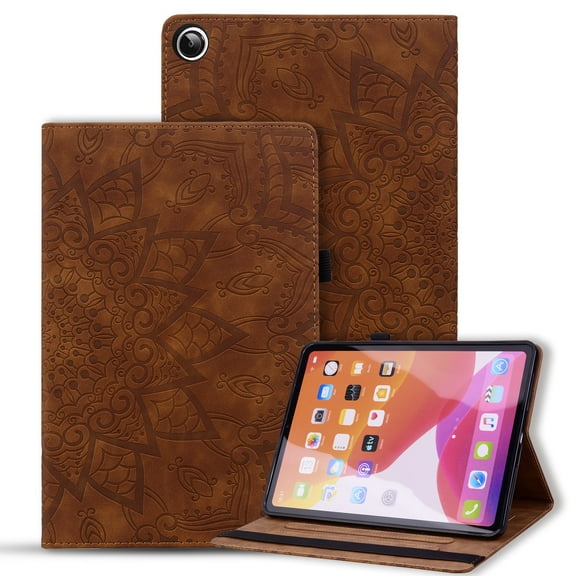 SaniMore Wallet Case for Samsung Galaxy Tab A9 Plus 12.4" 2023 SM-X810/X816/X818, PU Leather Embossed Sunflower Shockproof TPU Shell Card/Pen Holder Hand Rope Anti-slip Kikstand Tablet Case, Brown