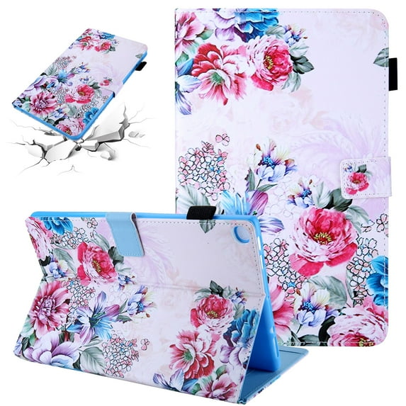 SaniMore Wallet Case for Samsung Galaxy Tab A9 Plus Case 12.4" 2023 SM-X810/X816/X818, PU Leather Shockproof TPU Auto Wake/Sleep Card/Pen Holder Stand Anti-slip Strip Magnetic Cover, Rose