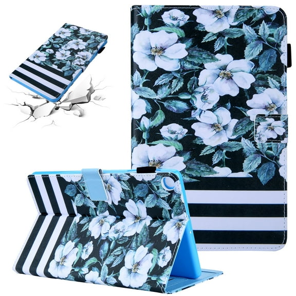 SaniMore Wallet Case for Samsung Galaxy Tab A9 Plus Case 12.4" 2023 SM-X810/X816/X818, PU Leather Shockproof TPU Auto Wake/Sleep Card/Pen Holder Stand Anti-slip Strip Magnetic Cover, Pear Flower