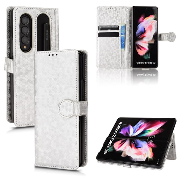 SaniMore Wallet Case for Samsung Galaxy Z Fold 4 7.6" 2022, Glitter PU Leather Case Polka Dot Card Slots Cash Pocket Kickstand Removeable Wrist Strip Pen Slot All-around Folding Cas, Silver