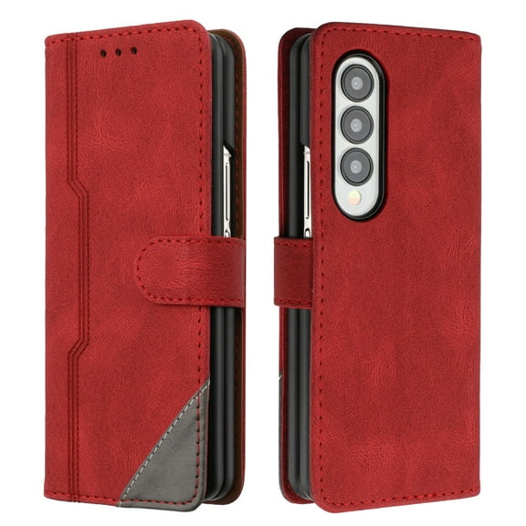 SaniMore Wallet Case for Samsung Galaxy Z Fold 4, Magnetic Clasp PU Leather Stand [RFID Blocking] Card Slot Flip Folio Cover with Folding Kickstand TPU Shockproof Interior Cover, Red
