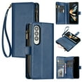 thumbnail image 1 of SaniMore Wallet Case for Samsung Galaxy Z Fold 4, RFID Blocking PU Leather Zipper Handbag Purse Flip Cover, Kickstand Folio Case with Card Slot Wrist Strap Lanyard for Samsung Z Fold 4, Blue, 1 of 8