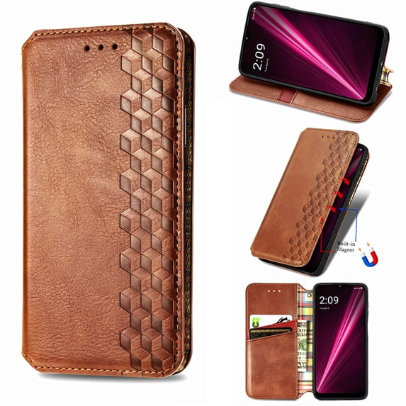 SaniMore Wallet Case for T-Mobile REVVL 6 5G Vintage PU Leather Case Card Slots Cash Pocket Stand Feature Magnetic Closure Anti-drop Shockproof Full Body Protective Cover, Brown