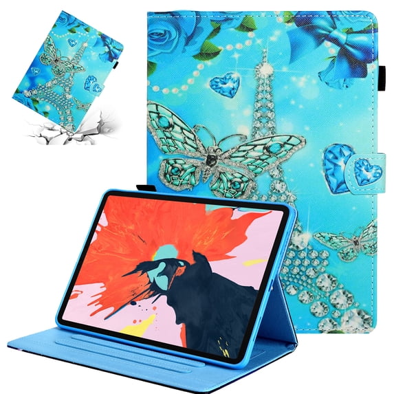 SaniMore Wallet Case for iPad 10th Generation 10.9" 2022, Auto Sleep/Wake PU Leather Case Soft TPU Shell Card Slots Anti-slip Strip Dual Angle Stand All-around Protection Case, Butterfly Tower