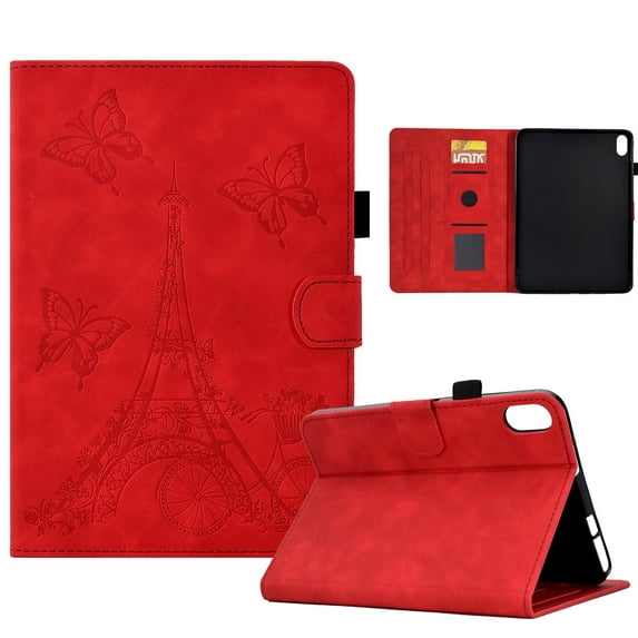SaniMore Wallet Case for iPad 10th Generation 10.9" 2022, Auto Sleep/Wake, PU Leather Magnetic Cover Built-in Pencil Holder 2 Card Slots & Folding Kickstand Full Body Protective Shell, Red