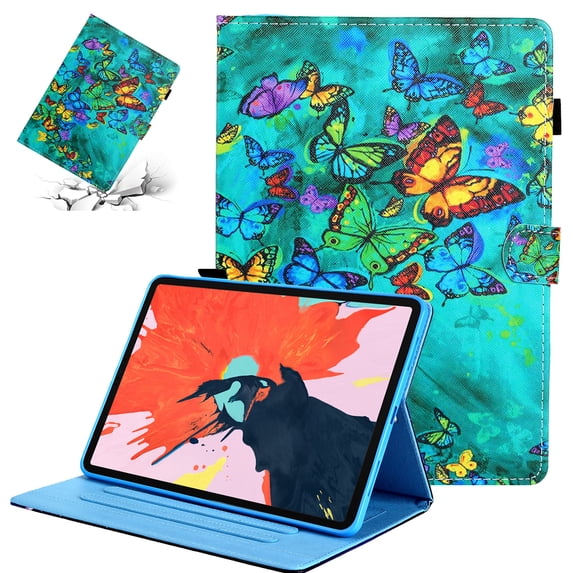SaniMore Wallet Case for iPad 10th Generation 10.9" 2022, Auto Sleep/Wake PU Leather Case Soft TPU Shell Card Slots Anti-slip Strip Dual Angle Stand All-around Protection Case, Green Butterflies