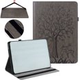 thumbnail image 1 of SaniMore Wallet Case for iPad 10th Generation 10.9" 2022, PU Leather Case Embossed Tree Shockproof TPU Shell Card Slots Pen Holder Hand Rope Anti-slip Strip Kickstand Case, Gray, 1 of 12