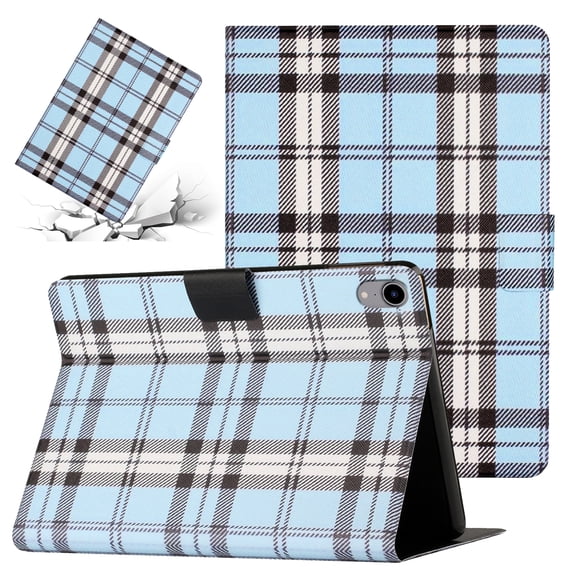 SaniMore Wallet Case for iPad 10th Generation 10.9" 2022, PU Leather Case Lattice Pattern Shockproof TPU Shell Auto Wake/Sleep Card Slots Anti-slip Strip Shockproof Kickstand Case, Blue