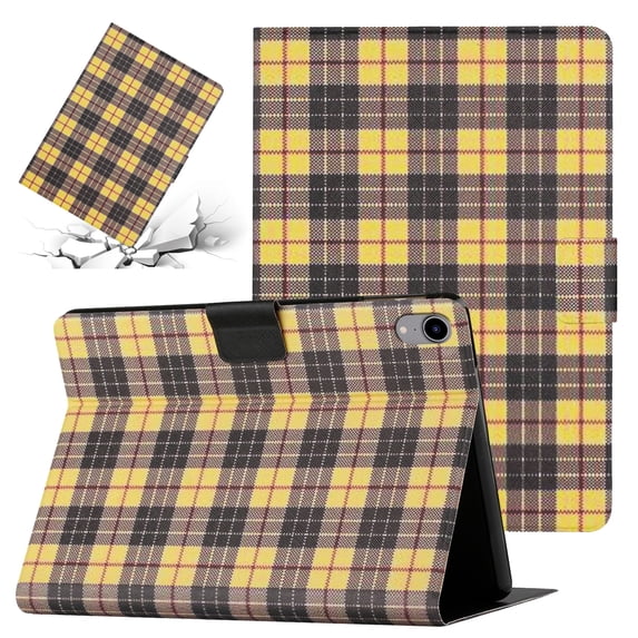 SaniMore Wallet Case for iPad 10th Generation 10.9" 2022, PU Leather Case Lattice Pattern Shockproof TPU Shell Auto Wake/Sleep Card Slots Anti-slip Strip Shockproof Kickstand Case, Yellow