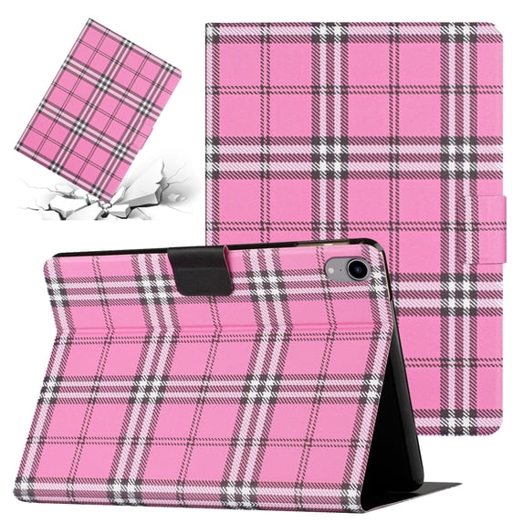 SaniMore Wallet Case for iPad 10th Generation 10.9" 2022, PU Leather Case Lattice Pattern Shockproof TPU Shell Auto Wake/Sleep Card Slots Anti-slip Strip Shockproof Kickstand Case, Rose