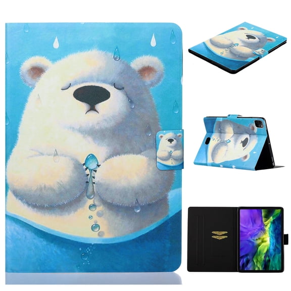 SaniMore Wallet Case for iPad Pro 11 2024, PU Leather Case Card Slots Anti-slip Strip Flip Kickstand Shockproof TPU Shell Full Protective Fashion Lovely Cover, Polar Bear