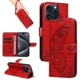 thumbnail image 1 of SaniMore Wallet Case for iPhone 12, PU Leather Embossed Butterfly Flip Folio Cover Card Holder [Kickstand][Wrist Strap] All Arpund Protective Shockproof Shell for iPhone 12(2020), Red, 1 of 18