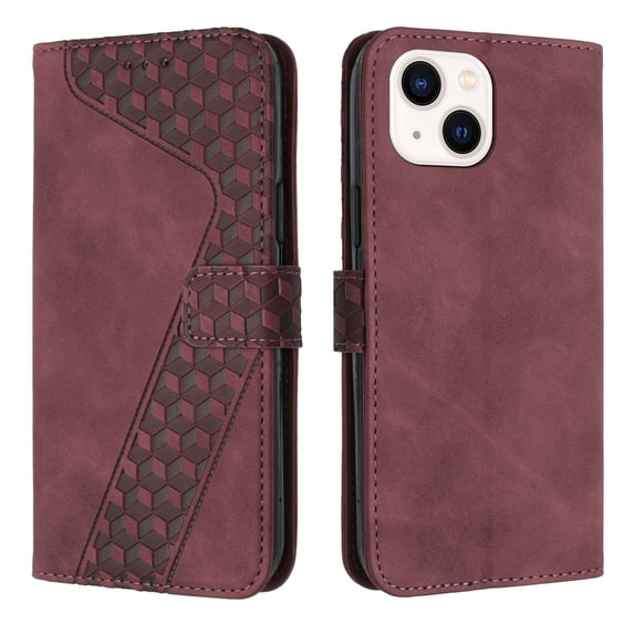 SaniMore Wallet Case for iPhone 14 6.1" 2022, Durable PU Leather Case Kickstand Magnetic Clasp Cash Pocket Card Holders Shockproof Anti-drop Full Body Protective Case For iPhone 14, Winered