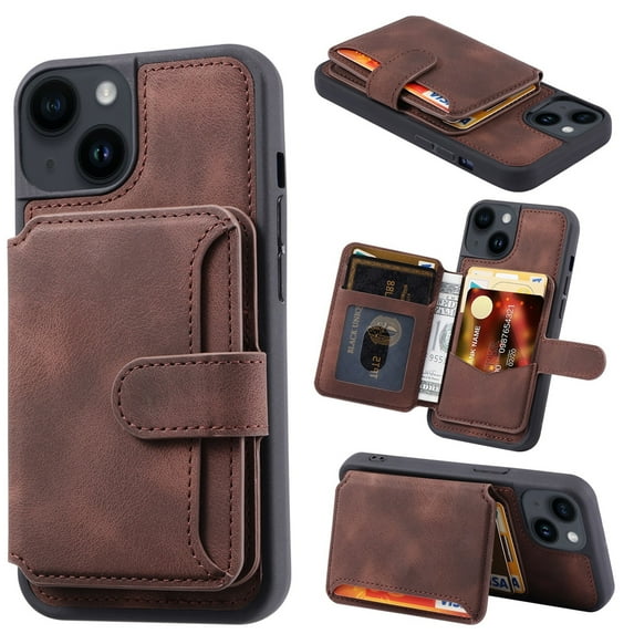 SaniMore Wallet Case for iPhone 14 6.1" 2022, Flip Cash Pocket Card Slots Kickstand PU Leather Skin Wear-resistant Retro Shockproof Anti-drop Cover For iPhone 14 6.1" 2022, Coffee