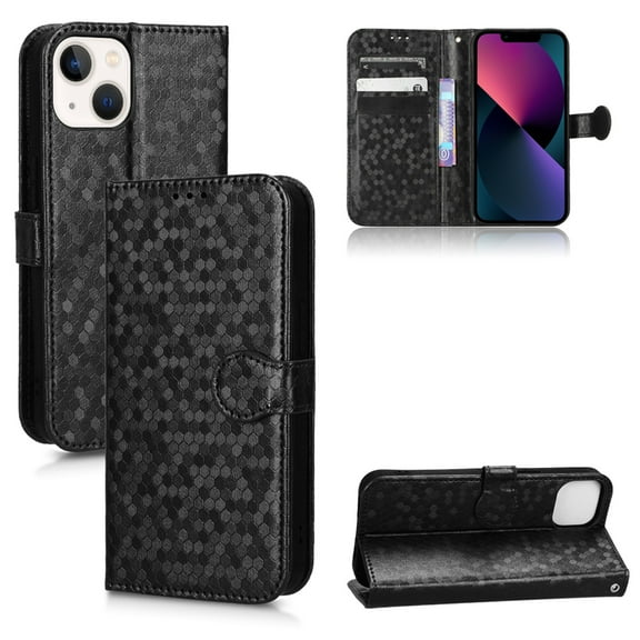 SaniMore Wallet Case for iPhone 14 6.1" 2022, Glitter PU Leather Case Polka Dot Card Slots Cash Pocket Kickstand Removeable Wrist Strsp Magnetic Clasp All-around Protective Case iphone 14, Black